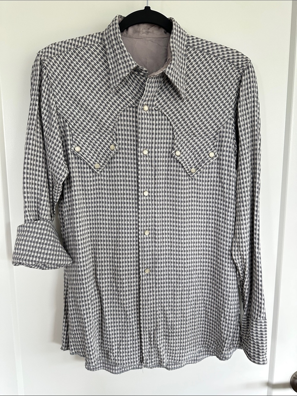 Vintage Black and White Check Western Pearl Snap Button Down Shirt